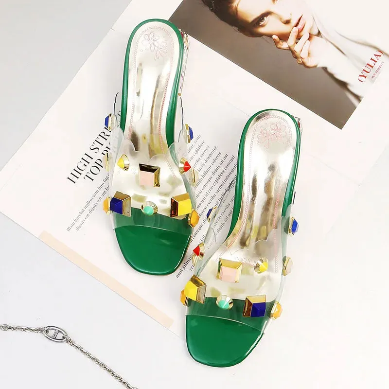 Transparent Embellished Peep Toe Sandals