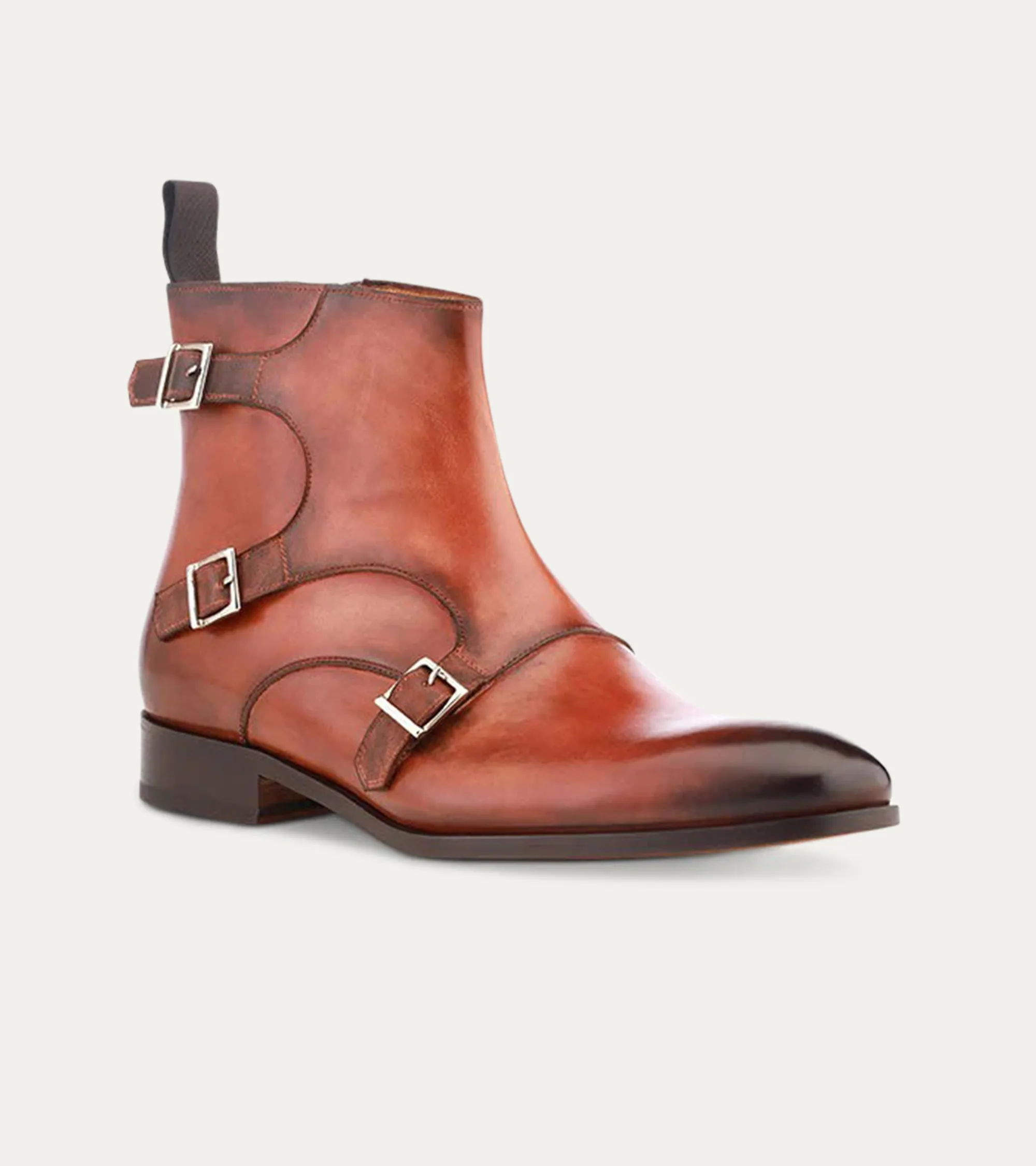 Tristan Triple Monkstrap Boot in Cognac Nicol