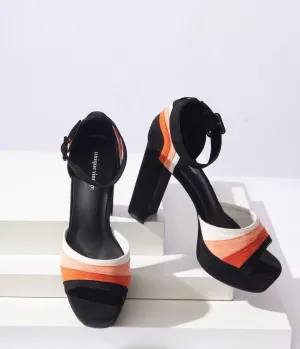 Unique Vintage Candy Corn Suede Peep Toe Pumps