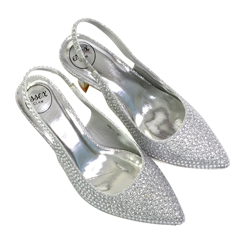 Vaia Pointed Toe Sling Back Diamante Bridal Heels Court Shoes in Ivory