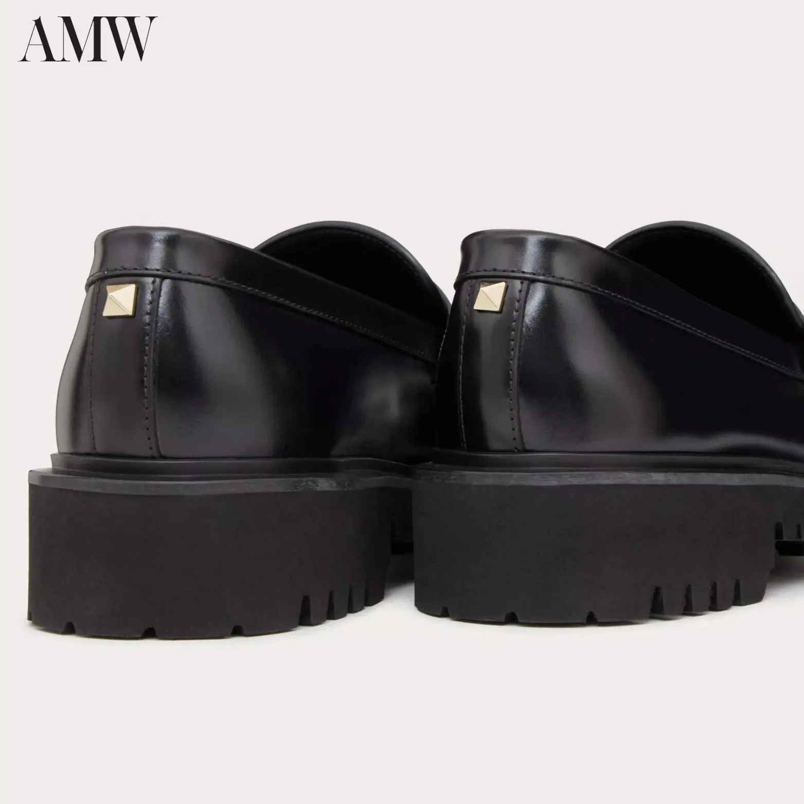 VALENTINO Leather Rockstud Loafers with Logo Detail