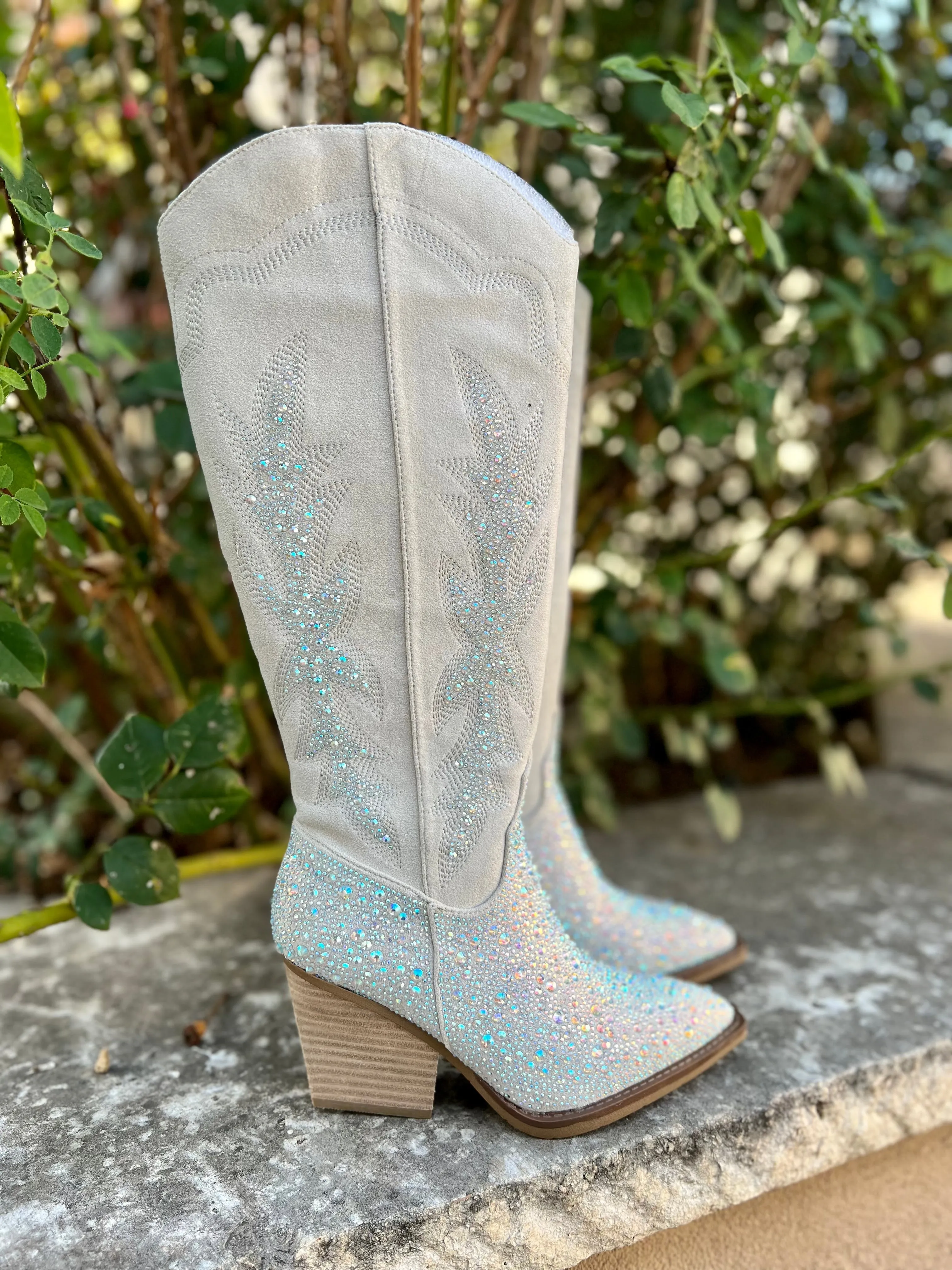 Very G Grey Rhinestone Western Style Boots