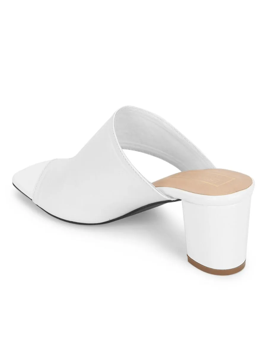 White PU Square Toe Mules