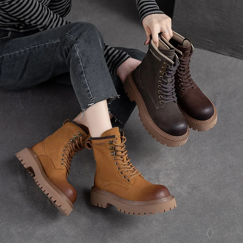 Women Classic Fashion Patchwork Leather Combat Boots