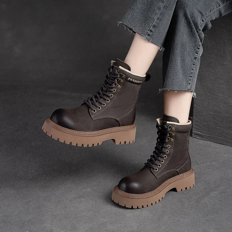 Women Classic Fashion Patchwork Leather Combat Boots