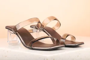 Women Pewter Transparent Block Heel Sandals