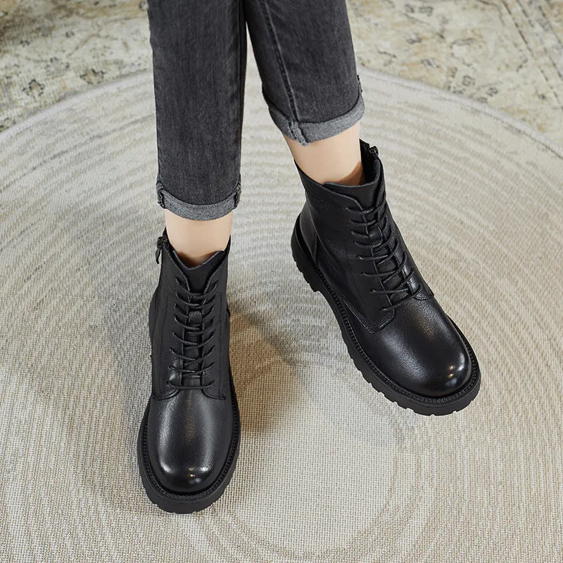 Women Retro Fashion Leather Combat Boots