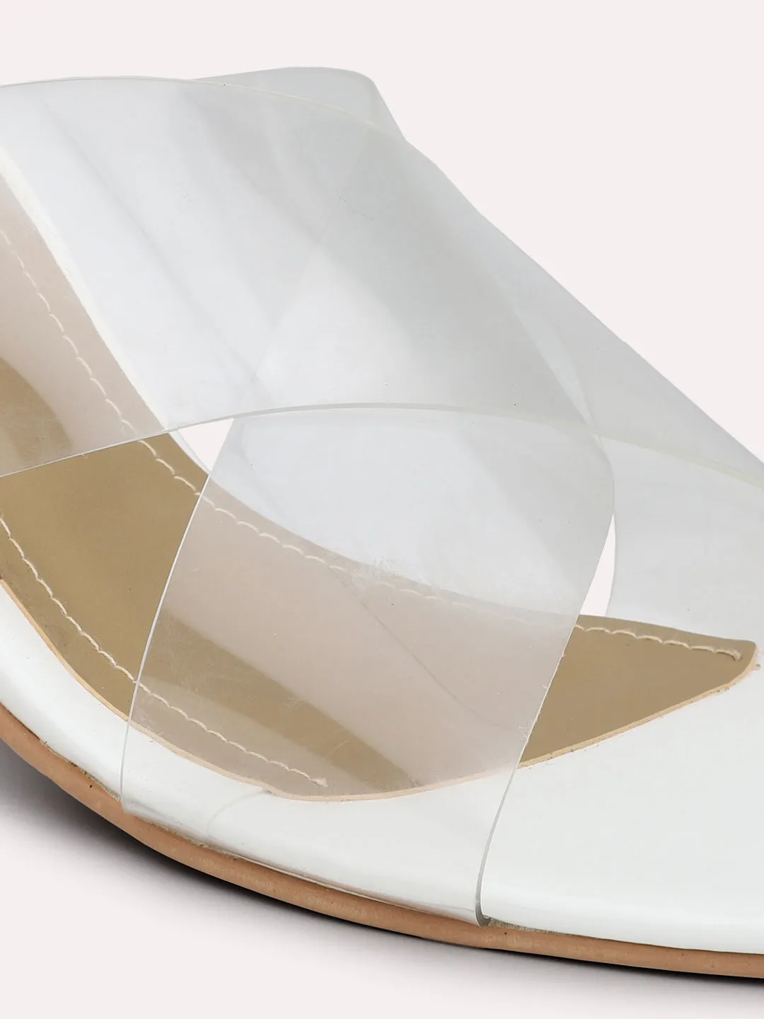 Women White Transparent Open Toe Block Heels