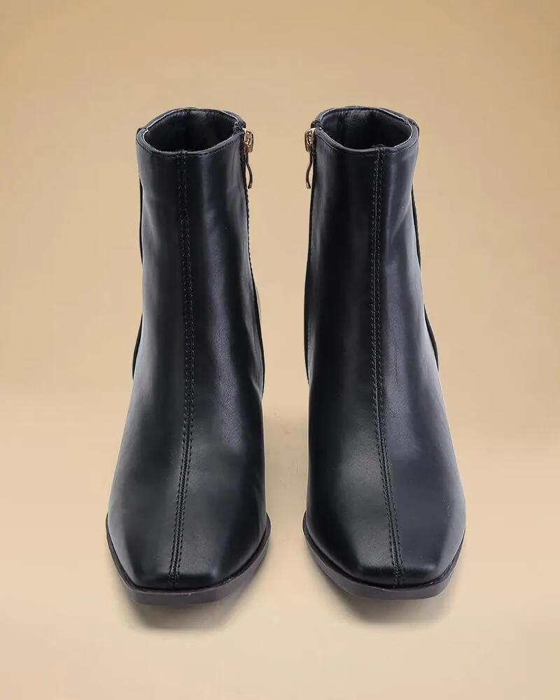 Women's Casual Simple Square Toe Zipper Chunky Heel Boots