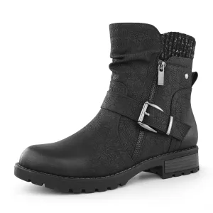 Women's Combat Boots Fashion Side Zipper Buckle Ankle Booties