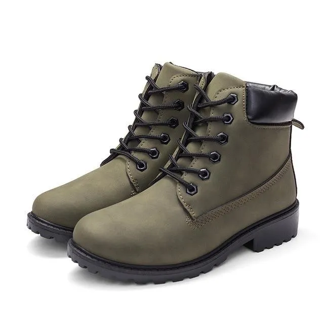 Women's combat boots lace-up ankle boots low heel casual short boots