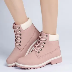 Women's combat boots lace-up ankle boots low heel casual short boots