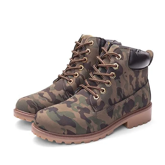 Women's combat boots lace-up ankle boots low heel casual short boots