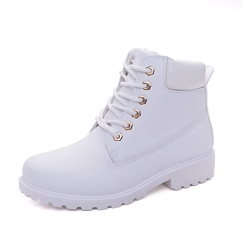 Women's combat boots lace-up ankle boots low heel casual short boots