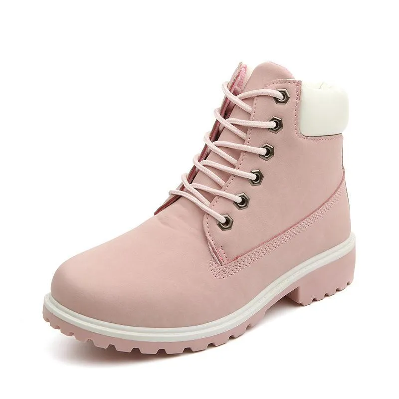 Women's combat boots lace-up ankle boots low heel casual short boots