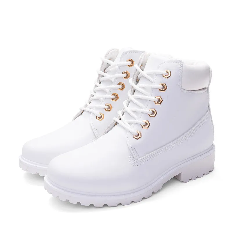 Women's combat boots lace-up ankle boots low heel casual short boots