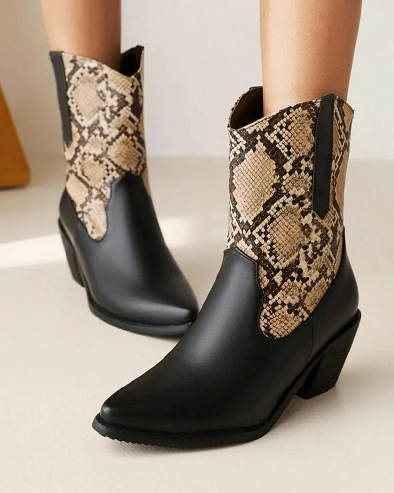 Women's Fashion Animal Print Pointed Toe Boots