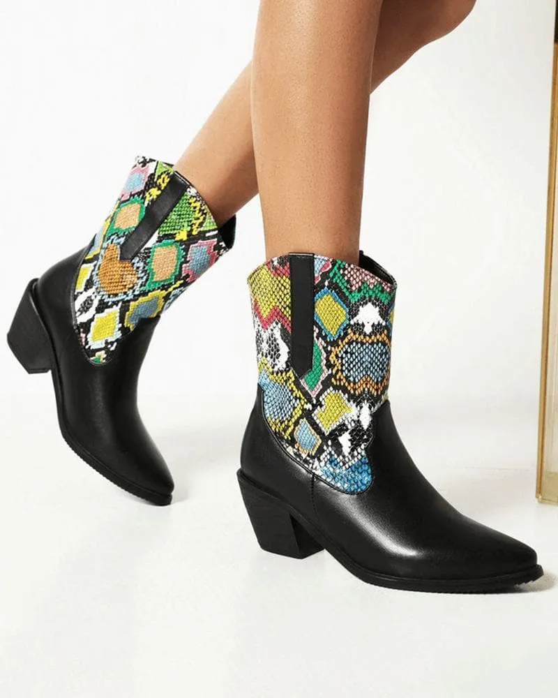 Women's Fashion Animal Print Pointed Toe Boots