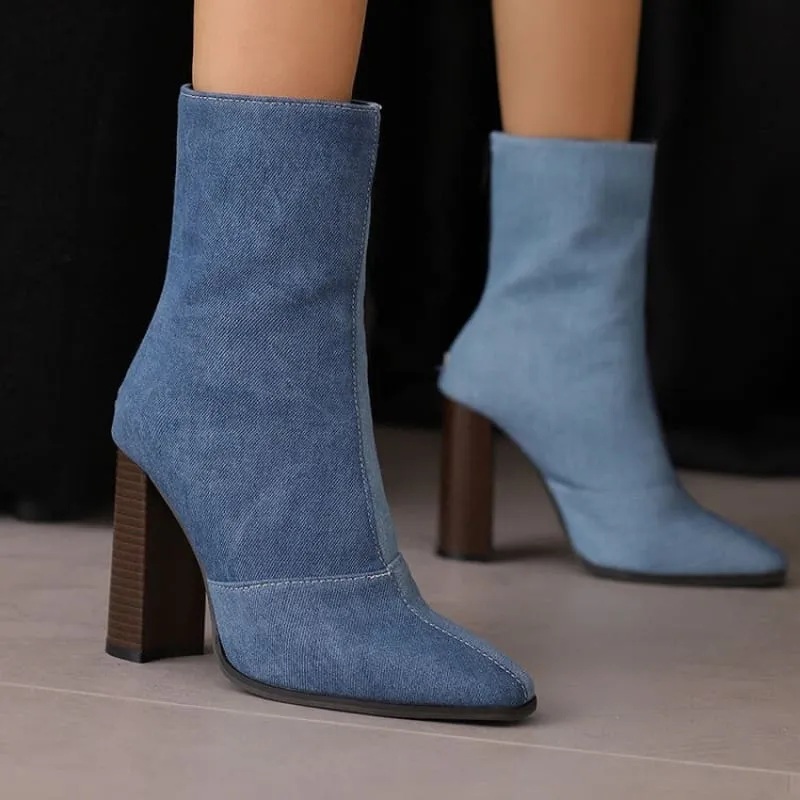 Women's Fleece Lined French Style High Heels Ankle Boots