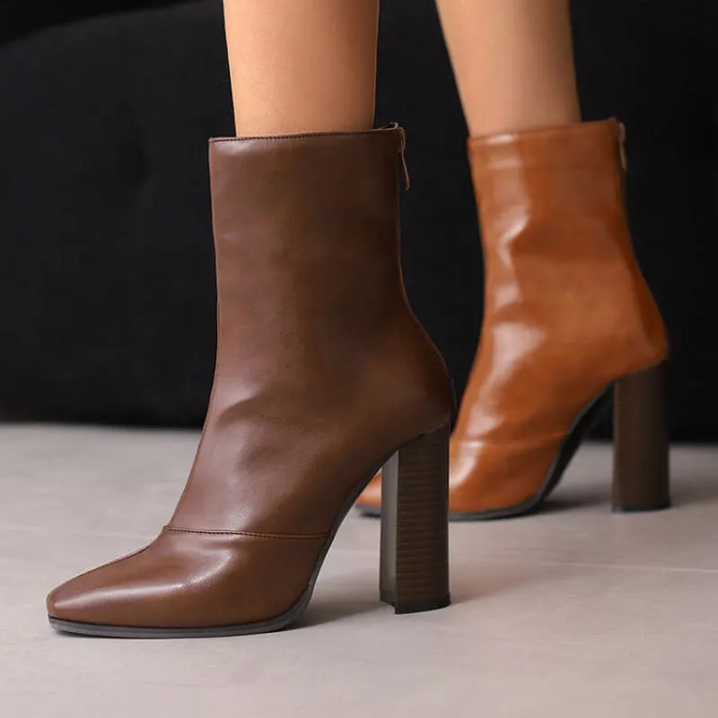 Women's Fleece Lined French Style High Heels Ankle Boots