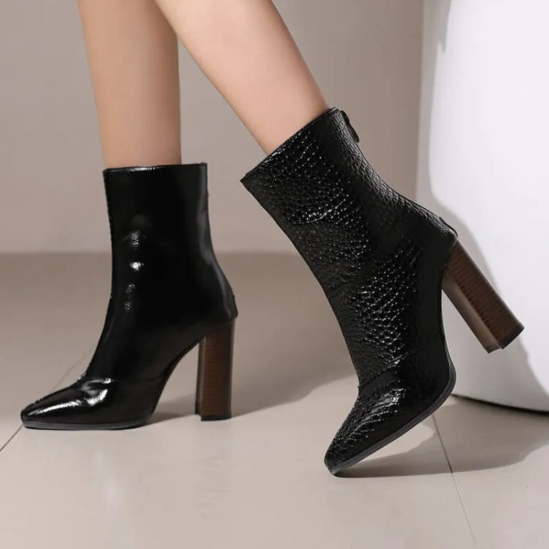 Women's Fleece Lined French Style High Heels Ankle Boots