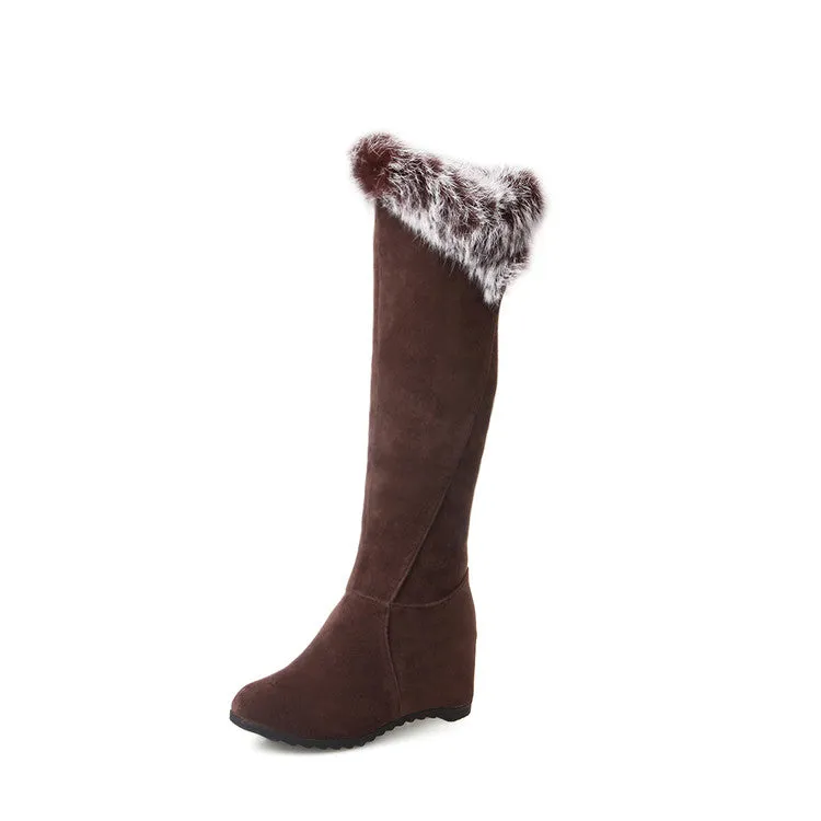 Womens' Fur Wedges Heels Knee High Snow Boots