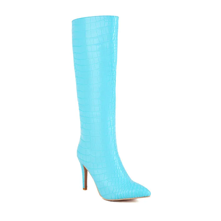 Women's Glossy Pointed Toe Stiletto Heel Knee High Boots