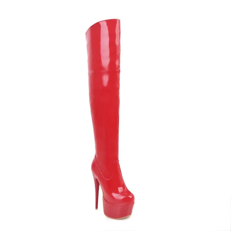 Women's Glossy Stitching Stiletto Heel Platform Over the Knee Boots