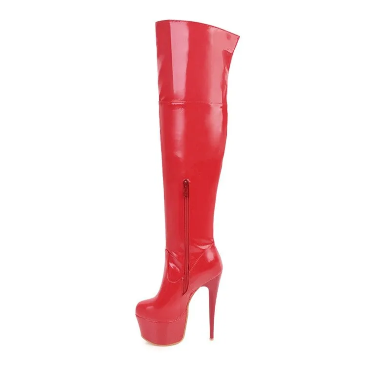 Women's Glossy Stitching Stiletto Heel Platform Over the Knee Boots