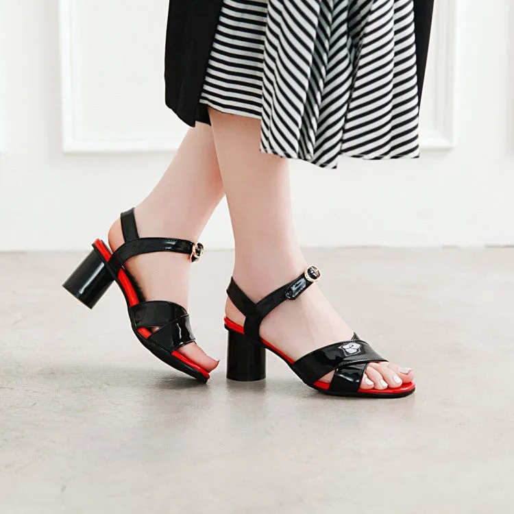 Women's's Peep Toe Patent Leather Block Heels Sandals