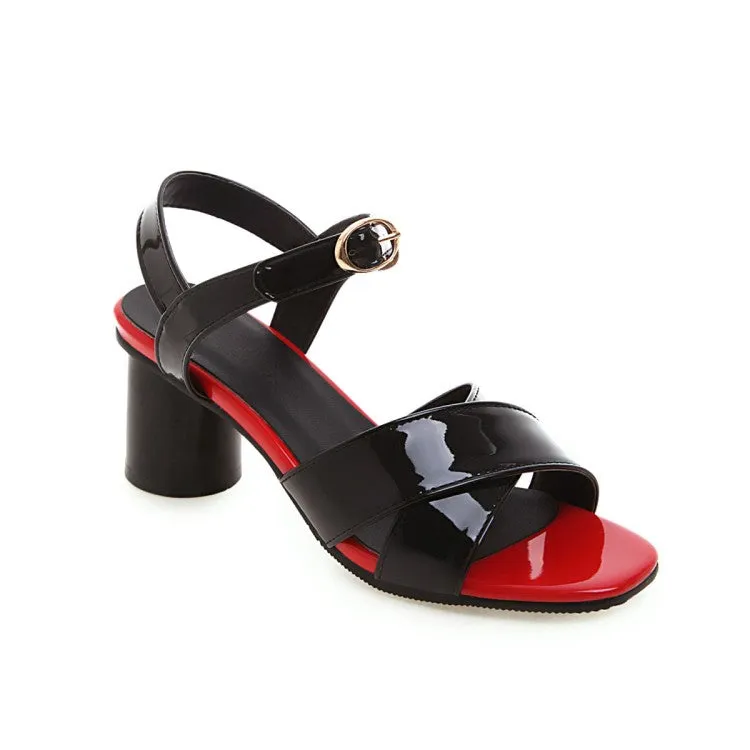 Women's's Peep Toe Patent Leather Block Heels Sandals