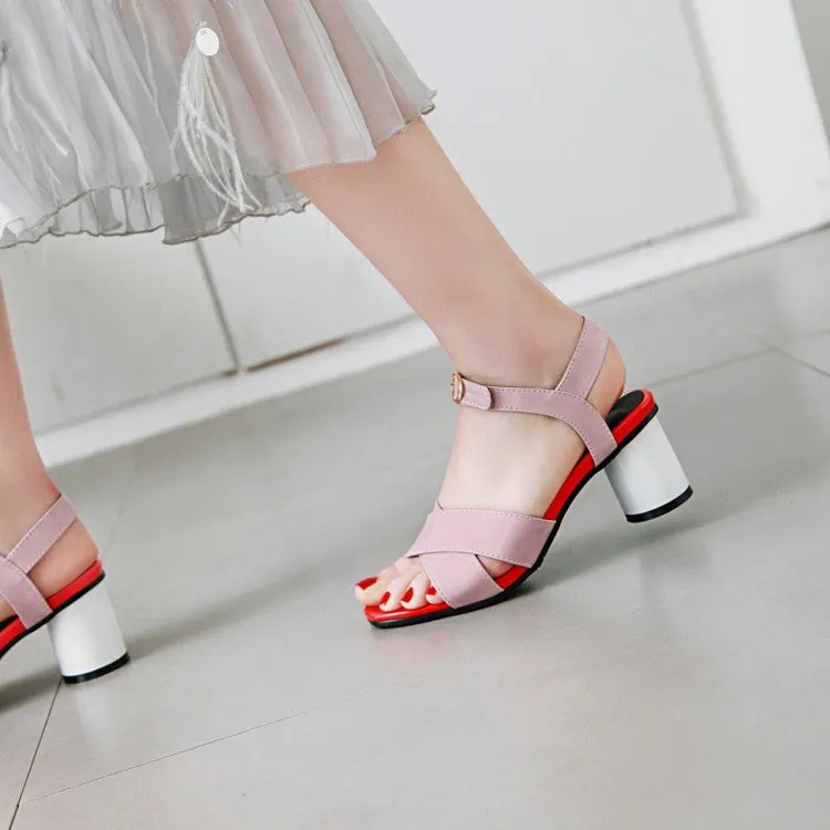 Women's's Peep Toe Patent Leather Block Heels Sandals