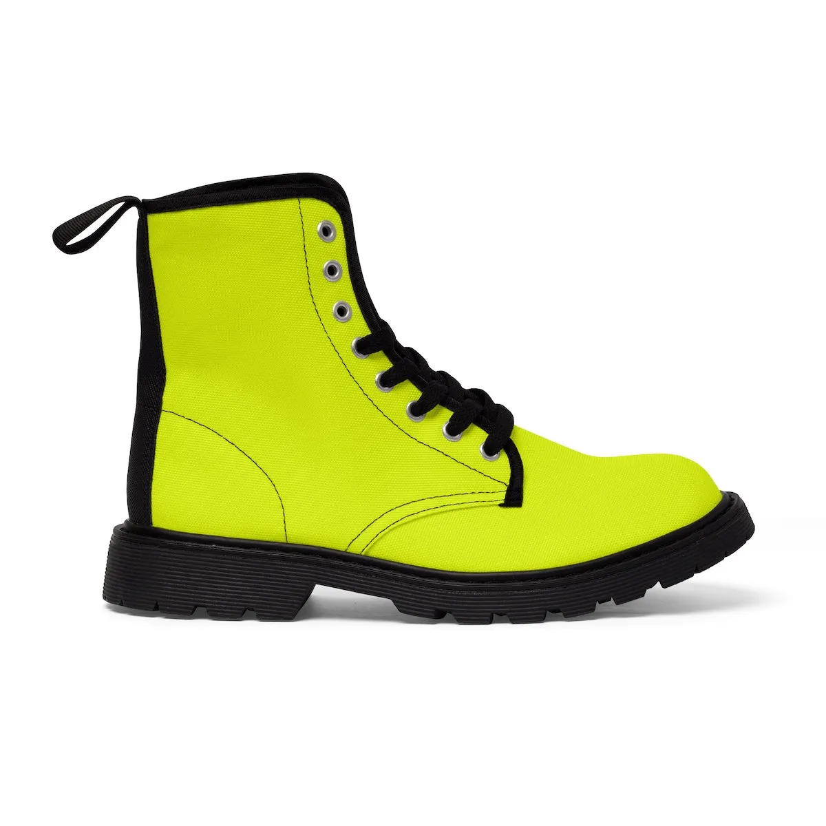 Yellow Women's Boots, Classic Solid Color Winter Lace-up Toe Cap Hiking Boots Shoes