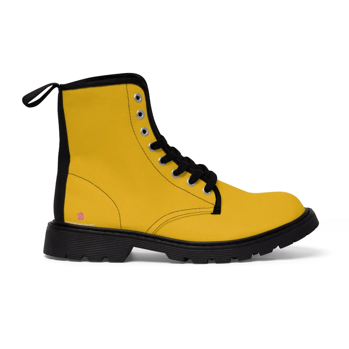 Yellow Women's Canvas Boots, Bright Yellow Solid Color Print Winter Laced Up Designer Boots For Women