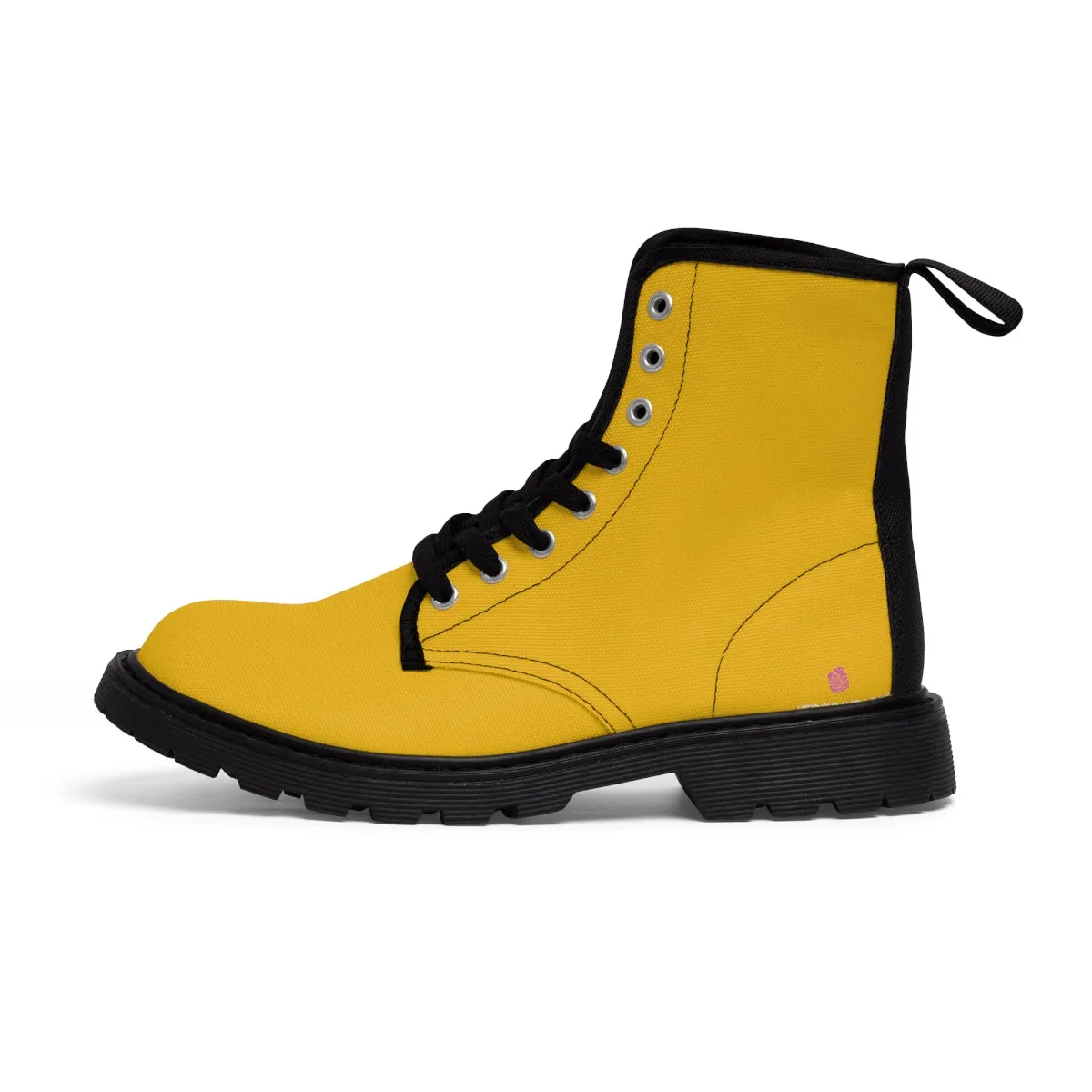 Yellow Women's Canvas Boots, Bright Yellow Solid Color Print Winter Laced Up Designer Boots For Women